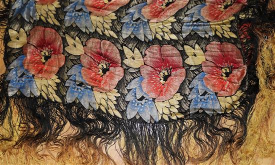 A 1940s lurex silk floral shawl